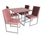 Kit Mesa de Jantar Thales com 4 Cadeiras Sttan Ferro Cinza Tampo Rose Rosa Suede Rose Gold - Ahz Móveis