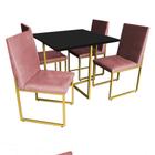 Kit Mesa de Jantar Thales com 4 Cadeiras Sttan Ferro Dourado Tampo Preto Suede Rose Gold - Ahz Móveis