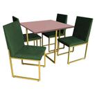 Kit Mesa de Jantar Thales com 4 Cadeiras Sttan Ferro Dourado Tampo Rose Rosa Suede Verde Musgo - Ahz Móveis - AHAZZO MÓVEIS