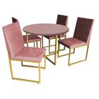 Kit Mesa de Jantar Theo com 4 Cadeiras Sttan Ferro Dourado Tampo Rose Rosa Suede Rose Gold - Ahz Móveis