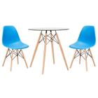 KIT - Mesa de vidro Eames 70 cm + 2 cadeiras Eiffel DSW