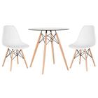 KIT - Mesa de vidro Eames 70 cm + 2 cadeiras Eiffel DSW