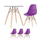 KIT - Mesa de vidro Eames 70 cm + 3 cadeiras Eiffel DSW