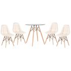 KIT - Mesa de vidro Eames 70 cm + 4 cadeiras estofadas Eiffel Botonê