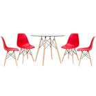 KIT - Mesa de vidro Eames 90 cm + 4 cadeiras Eiffel DSW