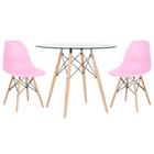 KIT - Mesa Eames com tampo de vidro 80 cm + 2 cadeiras Eiffel DSW