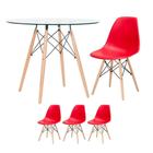 KIT - Mesa Eames com tampo de vidro 90 cm + 3 cadeiras Eiffel DSW