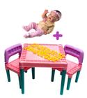 Kit Mesa Educativa Infantil + Boneca Bebê Reborn Menina Rosa