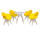 Kit Mesa Eiffel Branca 120cm + 4 Cadeiras Charles Eames Wood - Daw - Com Braços - Design - Amarela