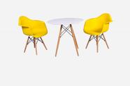 Kit Mesa Eiffel Branca 80cm + 2 Cadeiras Charles Eames Wood - Daw - Com Braços - Design - Amarela