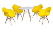 Kit Mesa Eiffel Branca 80cm + 4 Cadeiras Charles Eames Wood - Daw - Com Braços - Design Amarela