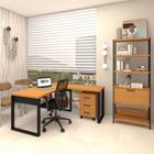 Kit Mesa Escritório em L Com Gaveteiro + Estante 1 Porta MDF