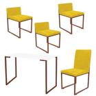 Kit Mesa Escrivaninha com Cadeira Stan e 3 Poltronas Lee Tampo Branco Ferro Bronze material sintético Amarelo - Ahz Móveis