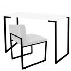 Kit Mesa Escrivaninha Stan e Cadeira Lee Industrial Escritório Tampo Branco Preto Tecido Sintético Branco - Ahz Móveis - AHAZZO MÓVEIS