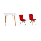 Kit Mesa Jantar Eiffel 80x80 Branca + 02 Cadeiras Gomos - Vermelha