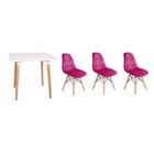 Kit Mesa Jantar Eiffel 80x80cm Branca + 03 Cadeiras Botonê Veludo - Rosa