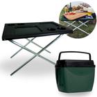 Kit Mesa Multiuso Dobravel Portatil Preta + Caixa Termica 18 L Verde e Preta para Camping/ Praia e Pesca