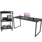 Kit Mesa Para Escritório com Estante Office Estilo Industrial Form C01 150cm Preto Onix - Lyam Decor