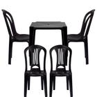 Kit Mesa Plastica 70cm + 4 Cadeiras Bistro em Plastico Preta Mor