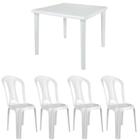 Kit Mesa Plastica Desmontavel 82cm + 4 Cadeiras em Plastico Branca Mor