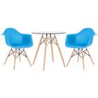 KIT - Mesa redonda de vidro Eames 70 cm + 2 cadeiras Eiffel DAW