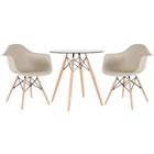 KIT - Mesa redonda de vidro Eames 70 cm + 2 cadeiras Eiffel DAW