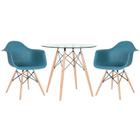 KIT - Mesa redonda de vidro Eames 80 cm + 2 cadeiras Eiffel DAW