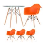 KIT - Mesa redonda de vidro Eames 80 cm + 3 cadeiras Eiffel DAW