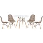 KIT - Mesa redonda Eames 100 cm branco + 4 cadeiras estofadas Eiffel Botonê