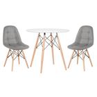 KIT - Mesa redonda Eames 80 cm branco + 2 cadeiras estofadas Eiffel Botonê