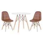 KIT - Mesa redonda Eames 80 cm branco + 2 cadeiras estofadas Eiffel Botonê