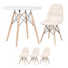 KIT - Mesa redonda Eames 80 cm branco + 3 cadeiras estofadas Eiffel Botonê