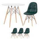 KIT - Mesa redonda Eames 80 cm branco + 3 cadeiras estofadas Eiffel Botonê