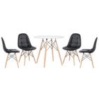 KIT - Mesa redonda Eames 80 cm branco + 4 cadeiras estofadas Eiffel Botonê