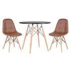 KIT - Mesa redonda Eames 80 cm preto + 2 cadeiras estofadas Eiffel Botonê