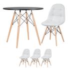 KIT - Mesa redonda Eames 80 cm preto + 3 cadeiras estofadas Eiffel Botonê