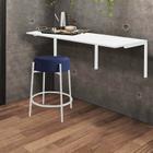 Kit Mesa Suspensa de Parede Fixa MDF Branco + 1 Banqueta Sintra Ferro Branco Suede Azul Marinho - Ahazzo Móveis