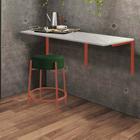 Kit Mesa Suspensa de Parede Fixa MDF Marmorizado + 1 Banqueta Sintra Ferro Rose Gold Suede Verde - Ahazzo Móveis