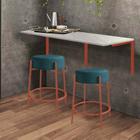 Kit Mesa Suspensa de Parede Fixa MDF Marmorizado + 2 Banquetas Sintra Ferro Rose Gold Suede Azul Turquesa - Ahazzo Móveis