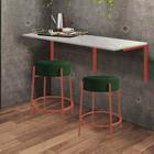 Kit Mesa Suspensa de Parede Fixa MDF Marmorizado + 2 Banquetas Sintra Ferro Rose Gold Suede Verde - Ahazzo Móveis