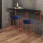 Kit Mesa Suspensa de Parede Fixa MDF Preto + 2 Banquetas Sintra Ferro Rose Gold material sintético Azul Marinho - Ahazzo Móveis