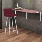 Kit Mesa Suspensa de Parede Fixa MDF Rosa + 1 Banqueta Lexi Ferro Branco Suede Bordô - Ahazzo Móveis