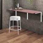 Kit Mesa Suspensa de Parede Fixa MDF Rosa + 1 Banqueta Sintra Ferro Branco Suede Branco - Ahazzo Móveis