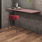 Kit Mesa Suspensa de Parede Fixa MDF Rosa + 1 Banqueta Sintra Ferro Marrom Suede Vermelho - Ahazzo Móveis