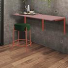 Kit Mesa Suspensa de Parede Fixa MDF Rosa + 1 Banqueta Sintra Ferro Rose Gold Suede Verde - Ahazzo Móveis