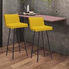 Kit Mesa Suspensa de Parede Fixa MDF Rosa + 2 Banquetas Lexi Ferro Marrom Suede Amarelo - Ahazzo Móveis