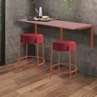 Kit Mesa Suspensa de Parede Fixa MDF Rosa + 2 Banquetas Sintra Ferro Bronze Suede Vermelho - Ahazzo Móveis