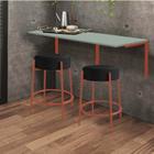 Kit Mesa Suspensa de Parede Fixa MDF Verde Oliva + 2 Banquetas Sintra Ferro Rose Gold material sintético Preto - Ahazzo Móveis