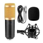 Kit Microfone Condensador Profissional Dourado Para Podcast Com Suporte Para PC, Notebook e Celular