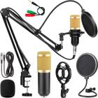 Kit Microfone Condensador Profissional Suporte Articulado Shock Mount Pop Filter Estúdio